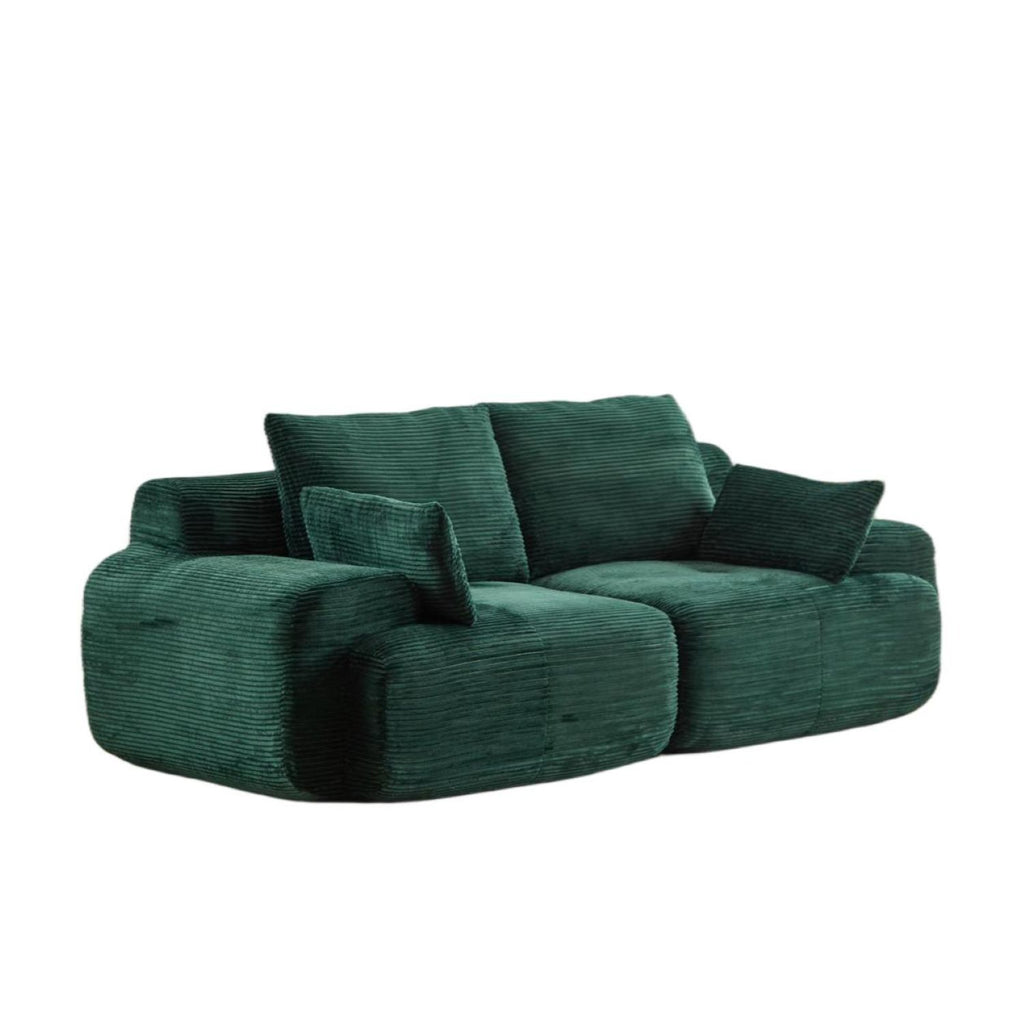Modern Memory Foam Compressed Sofa,2 Seater Large Sectional Couches For Living Room,Pet-Friendly Cloud Modular Sectional Sofa,Corduroy Fabric,Extra Deep Loveseat,No Assembly Required, Green