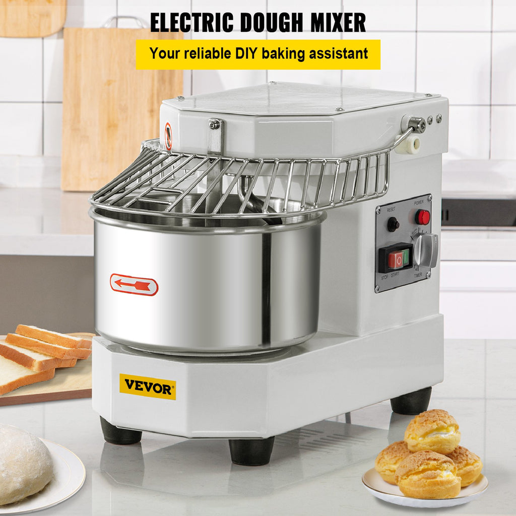 Commercial Food Mixer, 7.3Qt Capacity, 450W Dual Rotating Dough Kneading Machine With Food-grade Stainless Steel Bowl, Security Shield & Timer Included, Baking Equipment For Restaurant Pizzeria