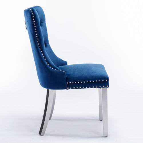 High-end Tufted Solid Wood Contemporary Velvet Upholstered Dining Chair With Chrome Stainless Steel Plating Legs,Nailhead Trim,Set Of 2