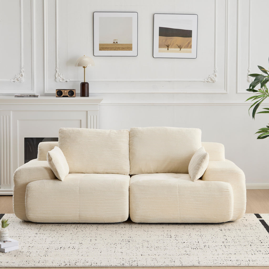 Modern Memory Foam Compressed Sofa,2 Seater Large Sectional Couches For Living Room,Pet-Friendly Cloud Modular Sectional Sofa,Corduroy Fabric,Extra Deep Loveseat,No Assembly Required, Beige
