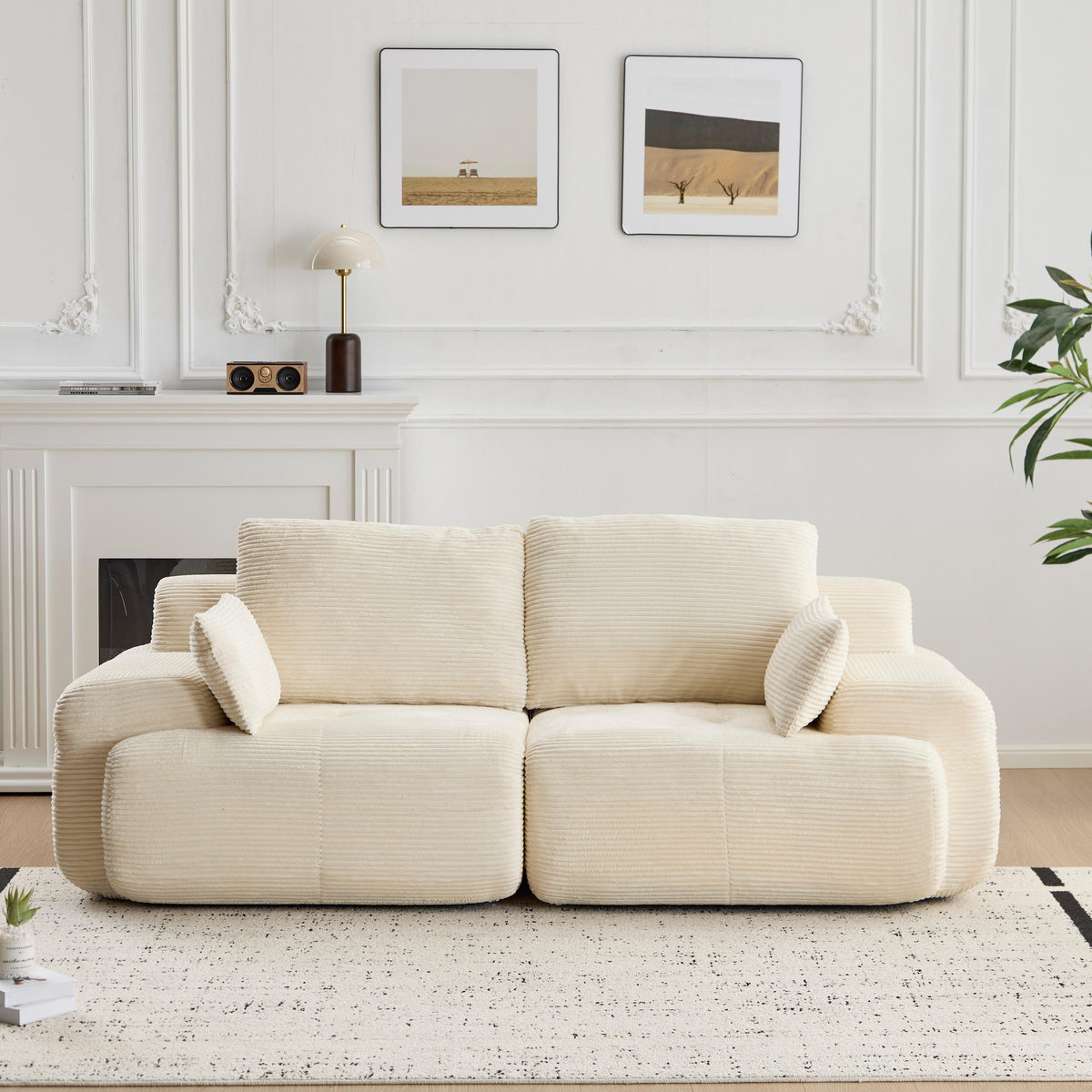 Modern Memory Foam Compressed Sofa,2 Seater Large Sectional Couches For Living Room,Pet-Friendly Cloud Modular Sectional Sofa,Corduroy Fabric,Extra Deep Loveseat,No Assembly Required, Beige