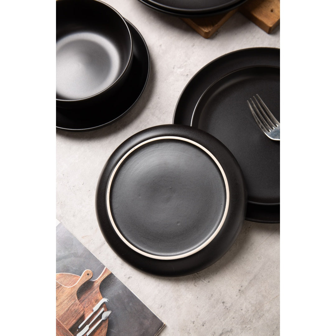 12-Piece Stoneware Dinner Plates Bowls Sets  Microwave & Dishwasher Safe   Non-Toxic Dinner Plates Bowls Set   Stackable Matte Glaze Kitchenware For 4