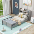 Wood Twin Size Platform Bed With Built-in LED Light, Storage Headboard And Guardrail, Antique Grey
