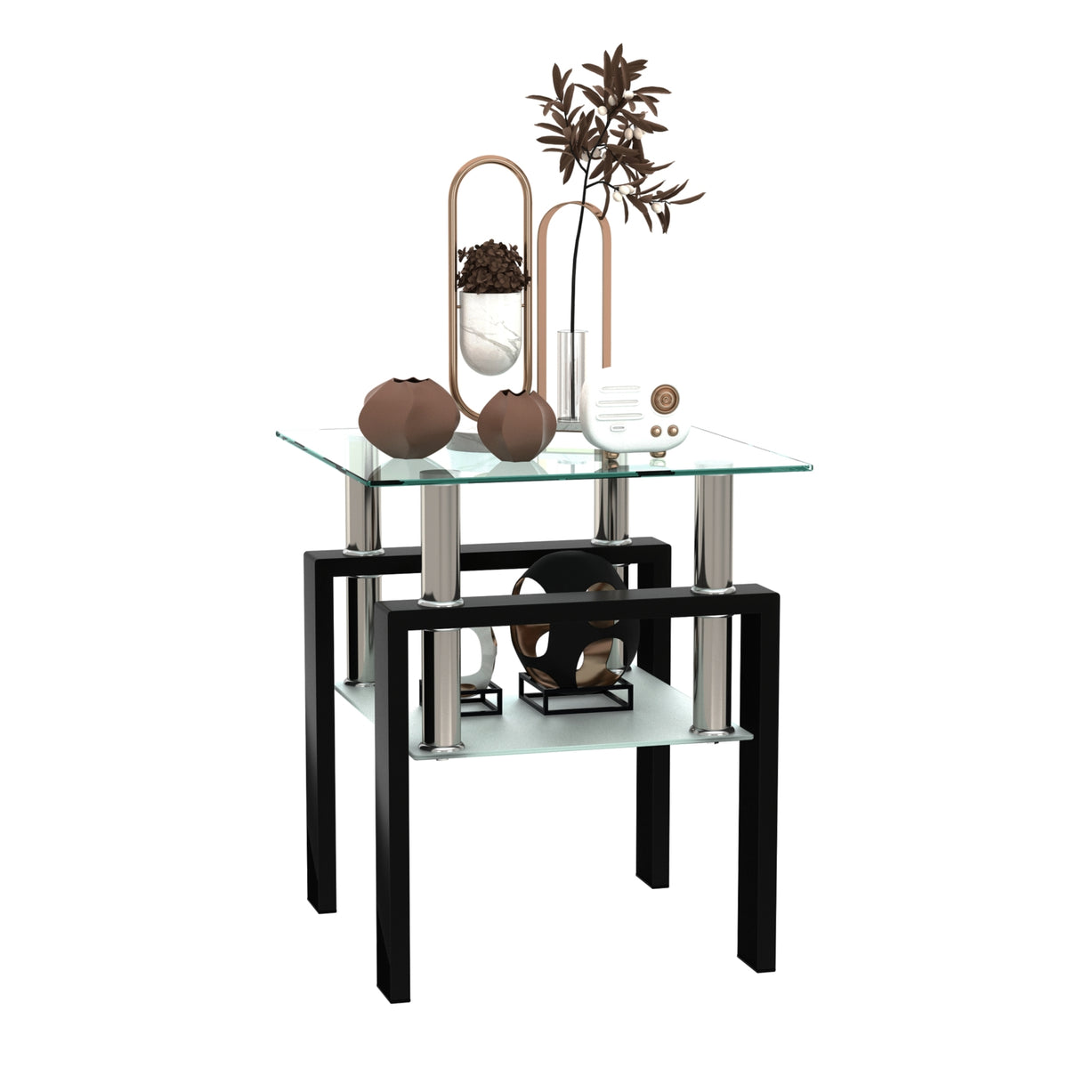 1-Piece Modern Tempered Glass Tea Coffee Table, Square For Living Room
