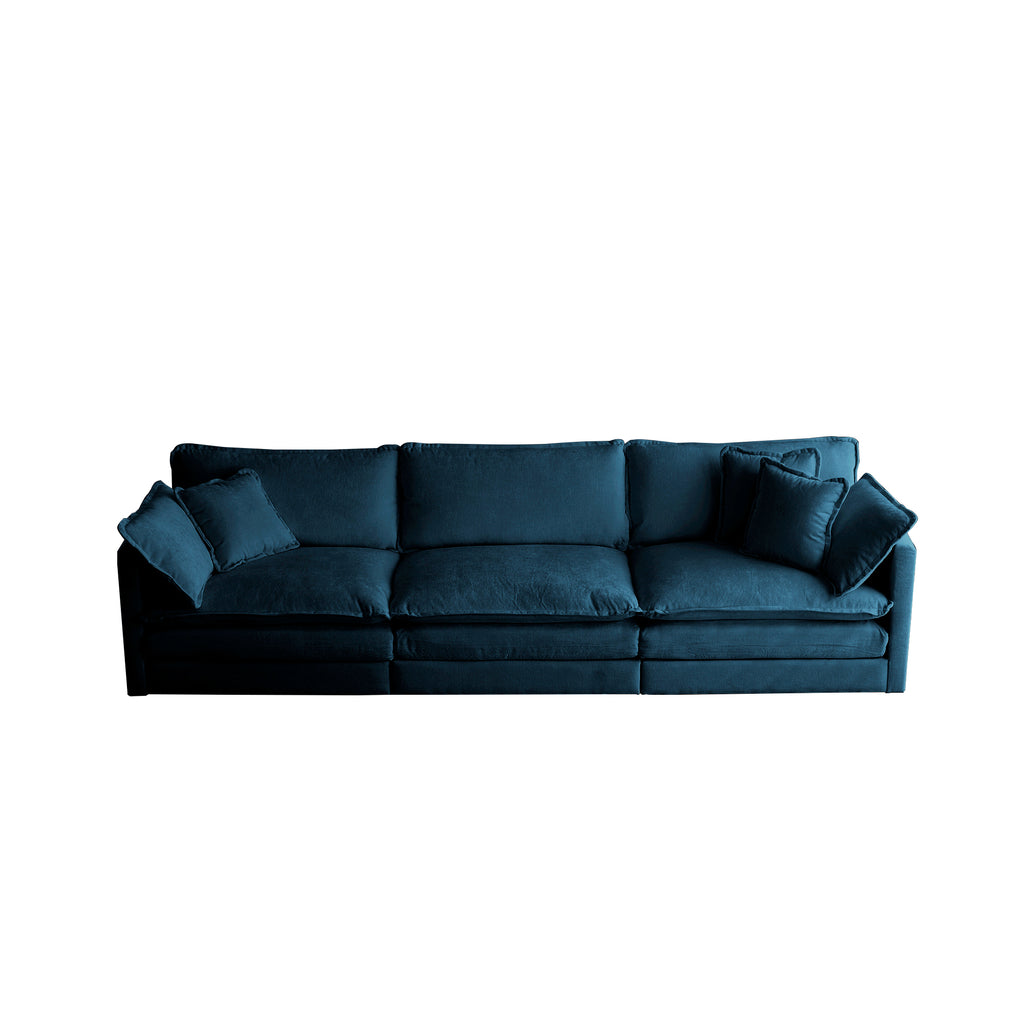 Mid-Century Modern Couch 3-Seater Sofa With 2 Armrest Pillows And 3 Toss Pillows, Couch For Living Room Blue Chenille