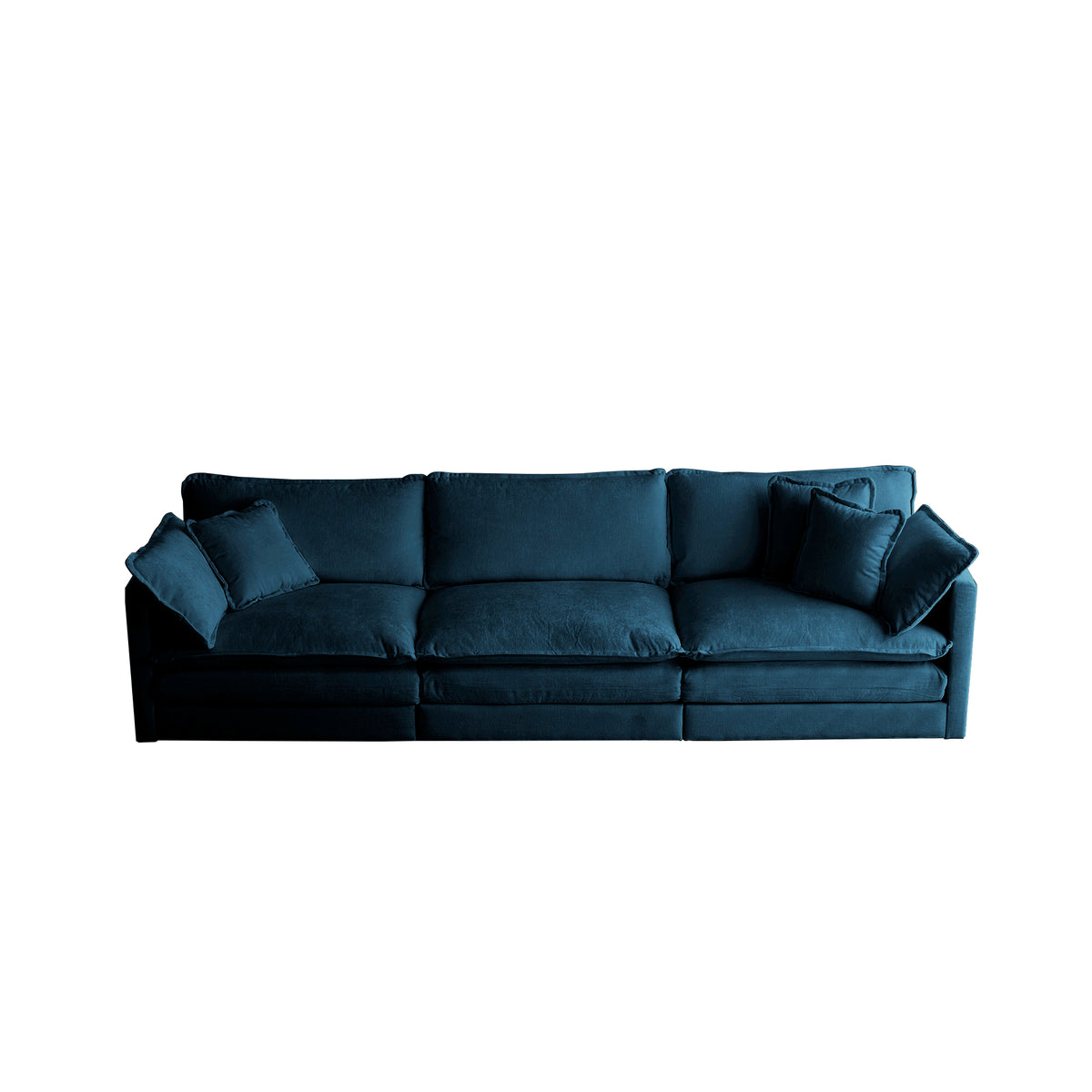 Mid-Century Modern Couch 3-Seater Sofa With 2 Armrest Pillows And 3 Toss Pillows, Couch For Living Room Blue Chenille