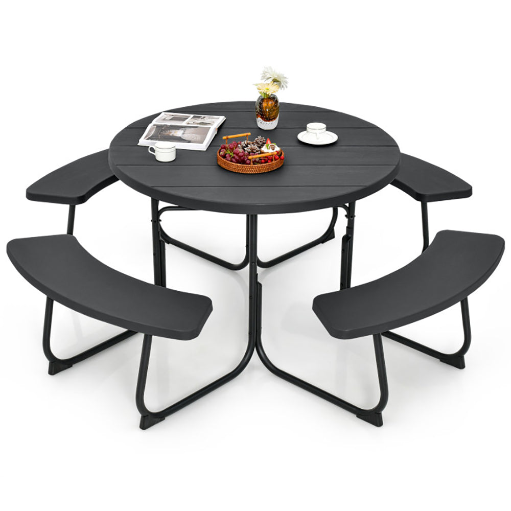 8-Person Outdoor Picnic Table And Bench Set With Umbrella Hole