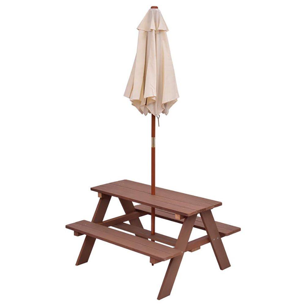 Outdoor 4-Seat Kids Picnic Table Bench Set With Removable Umbrella