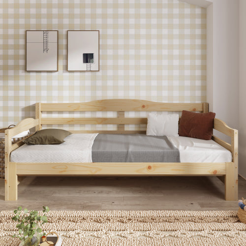 Daybed Cabin Bed SIngle Guest Bed Sofa Bed, Pull Out Trundle For Living Room And Bedroom - 3 FT 90 X190 Cm -Natural