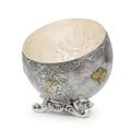 Pure 999 Fine Silver Antique  Floral Bowl with Gold Accents and Intricate Pedestal Base-Fine Silver Storage Box - Handicraft