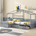 Twin Size House Platform Bed With Three Storage Drawers,Gray