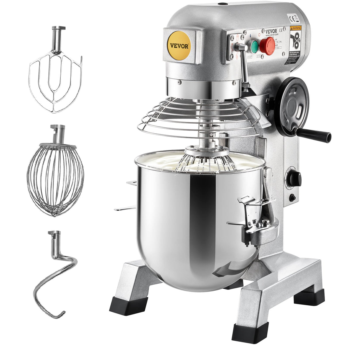 Commercial Food Mixer, 30Qt Commercial Mixer With Timer Function, 1100W Stainless Steel Bowl Heavy-duty Electric Food Mixer, 3-speed Adjustable 108/199/382 RPM