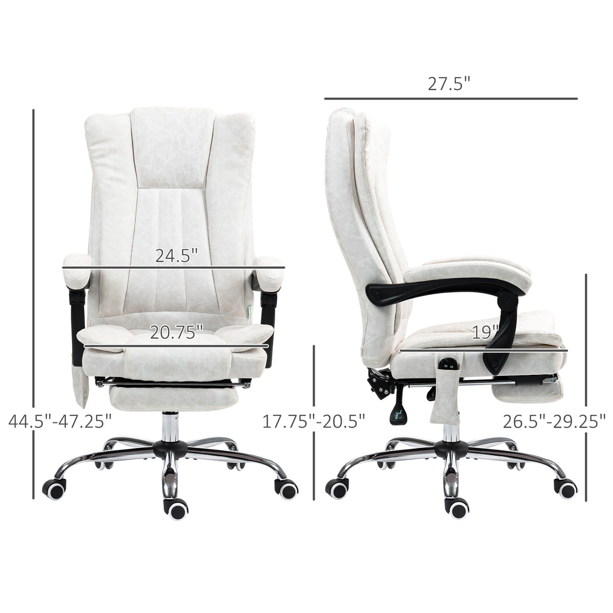 Massage Office Chair With 6 Points And Heat, Reclining Computer Chair With Adjustable Height And Footrest, White
