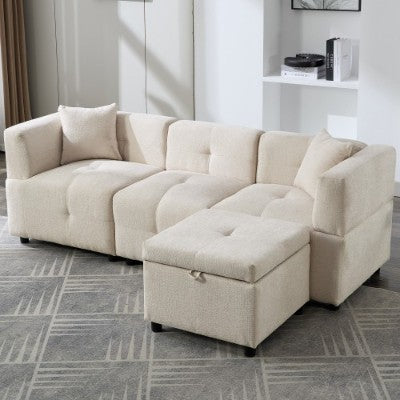 80 Sectional Sofa Couch With Removable Storage Ottoman, Fabric Sofa For Living Room Apartment, L-Shaped Sofa With 2 Pillows For Home Apartment Office Living Room