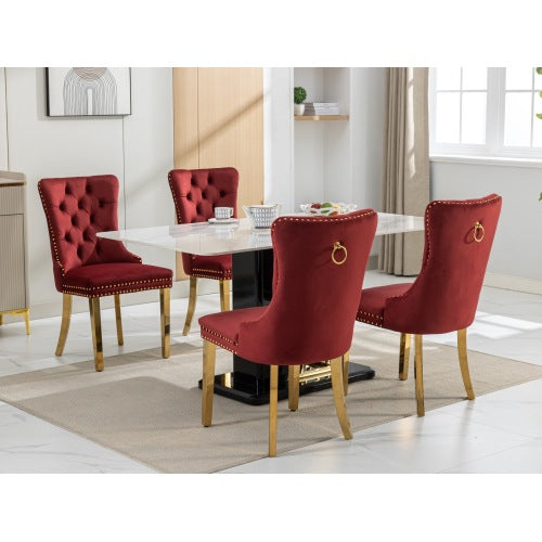 High-end Tufted Solid Wood Contemporary Velvet Upholstered Dining Chair With Golden Stainless Steel Plating Legs,Nailhead Trim,Set Of 2