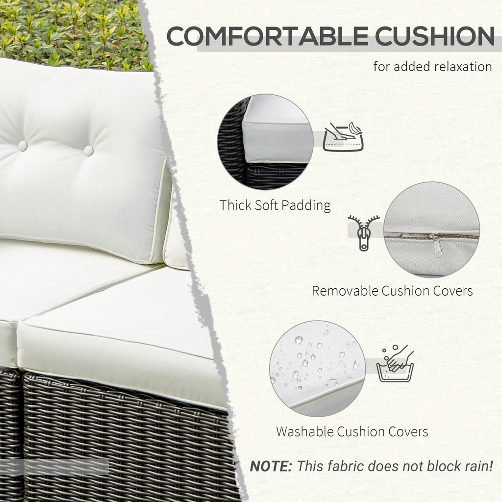 2 Piece Patio Wicker Corner Sofa Set, Outdoor PE Rattan Furniture, with Curved Armrests and Padded Cushions for Balcony, Garden, or Lawn, Beige