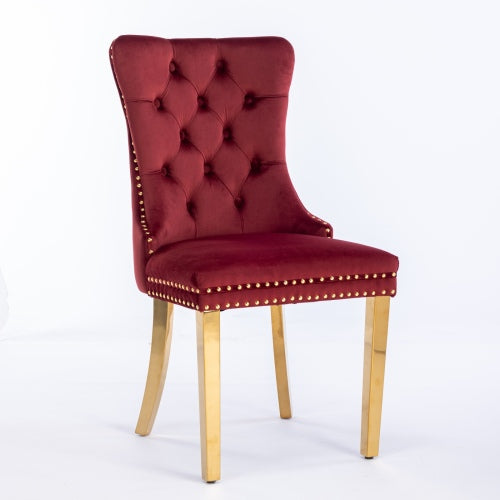 High-end Tufted Solid Wood Contemporary Velvet Upholstered Dining Chair With Golden Stainless Steel Plating Legs,Nailhead Trim,Set Of 2