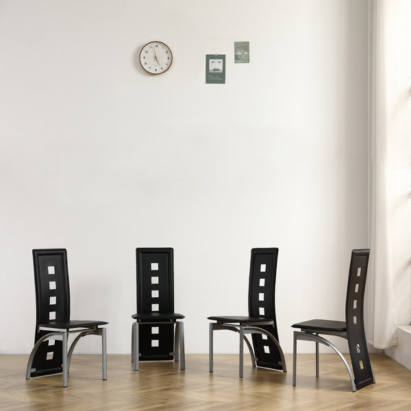 4pcs Long Backrest Square Hollow Decoration PU Leather Dining Chairs
