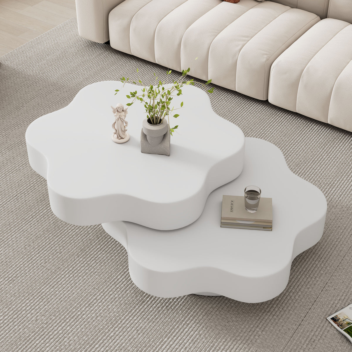 Rotating Coffee Table 2-Tier | Flower Shape 360° Modern Table