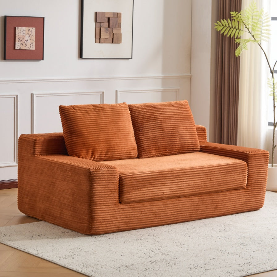 Loveseat Sofa, Comfortable Deep Seat Sofa Bed, Modern Small Corduroy Couch For Living Room Bedroom,Reversible Cushion With Pillows,No Assembly Required,Orange