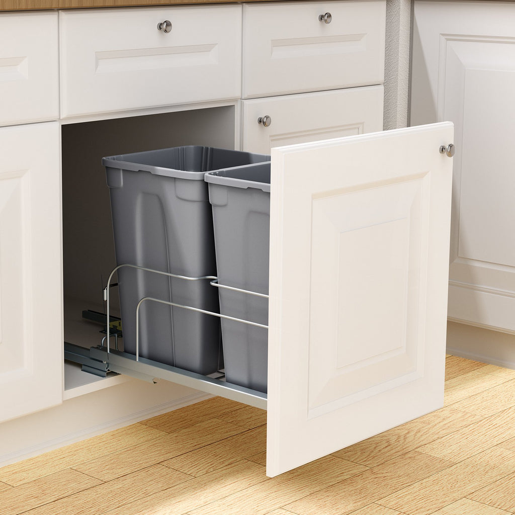Double Pullout Waste Container Kitchen Trash Can With Soft Close Grey 27QTx2