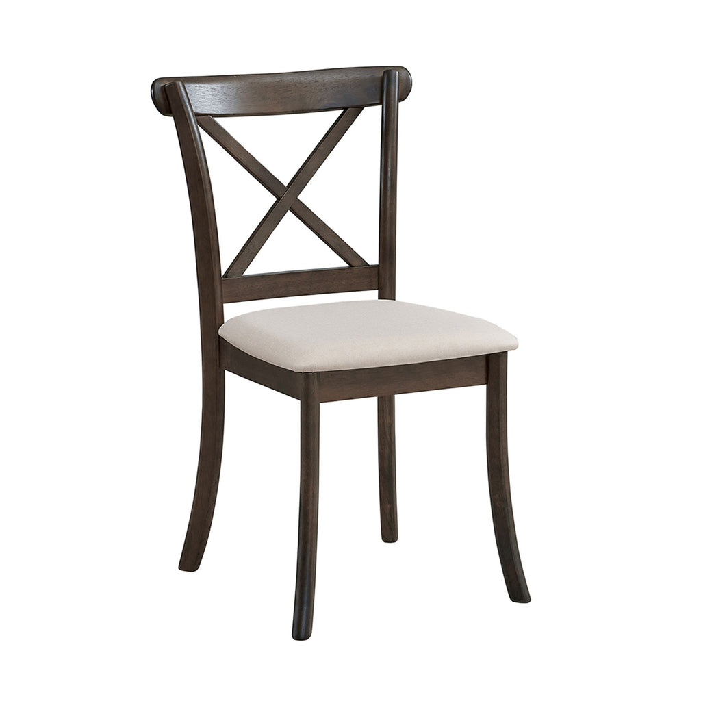 Wooden X Back Dining Chairs Set Of 2, Modern Fabric Upholstered Kitchen Side 2PC Chairs, Cross Back Rubber Wood Farmhouse Dining Room Chair,Brown