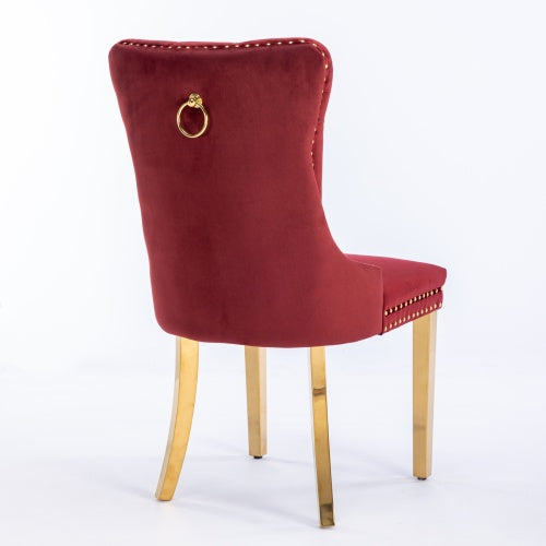 High-end Tufted Solid Wood Contemporary Velvet Upholstered Dining Chair With Golden Stainless Steel Plating Legs,Nailhead Trim,Set Of 2