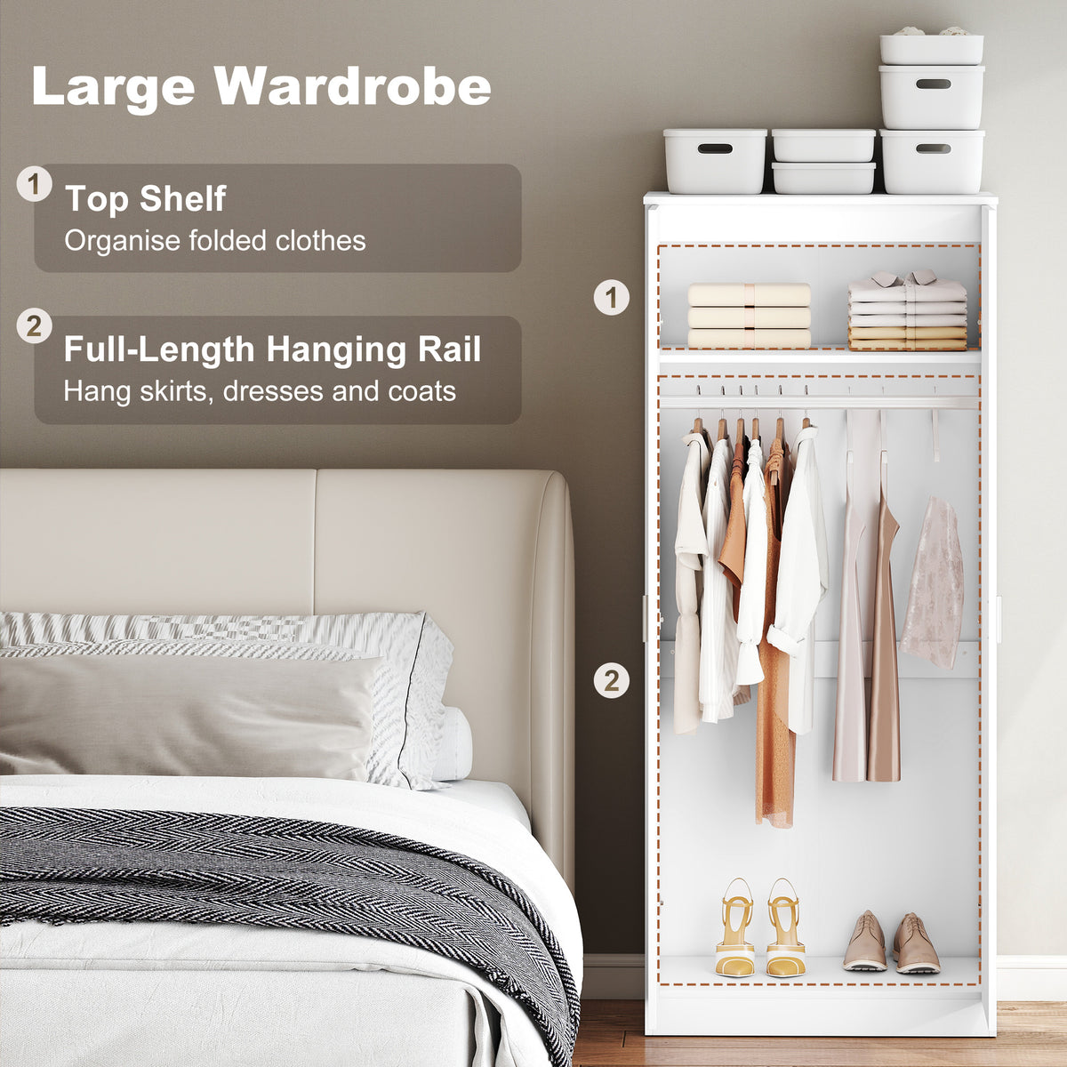 High Gloss 3 Piece Trio Bedroom Furniture Set Wardrobe + Chest Of Drawer + Bedside White