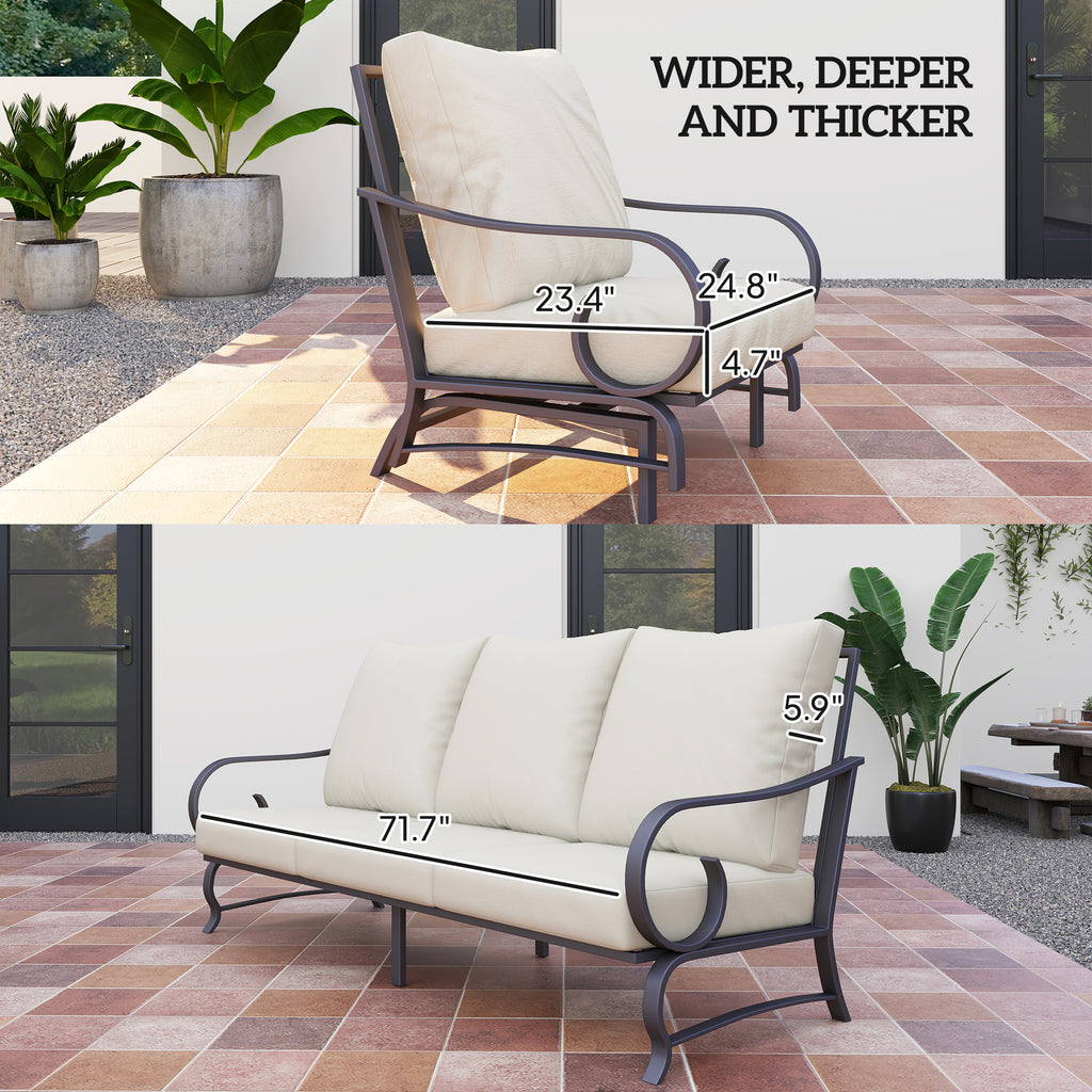 5 Piece Backyard Patio Furniture Set, Outdoor Furniture Set With 2 Rocking Chairs, 3-Seat Sofa, And 2 Ottomans, Beige