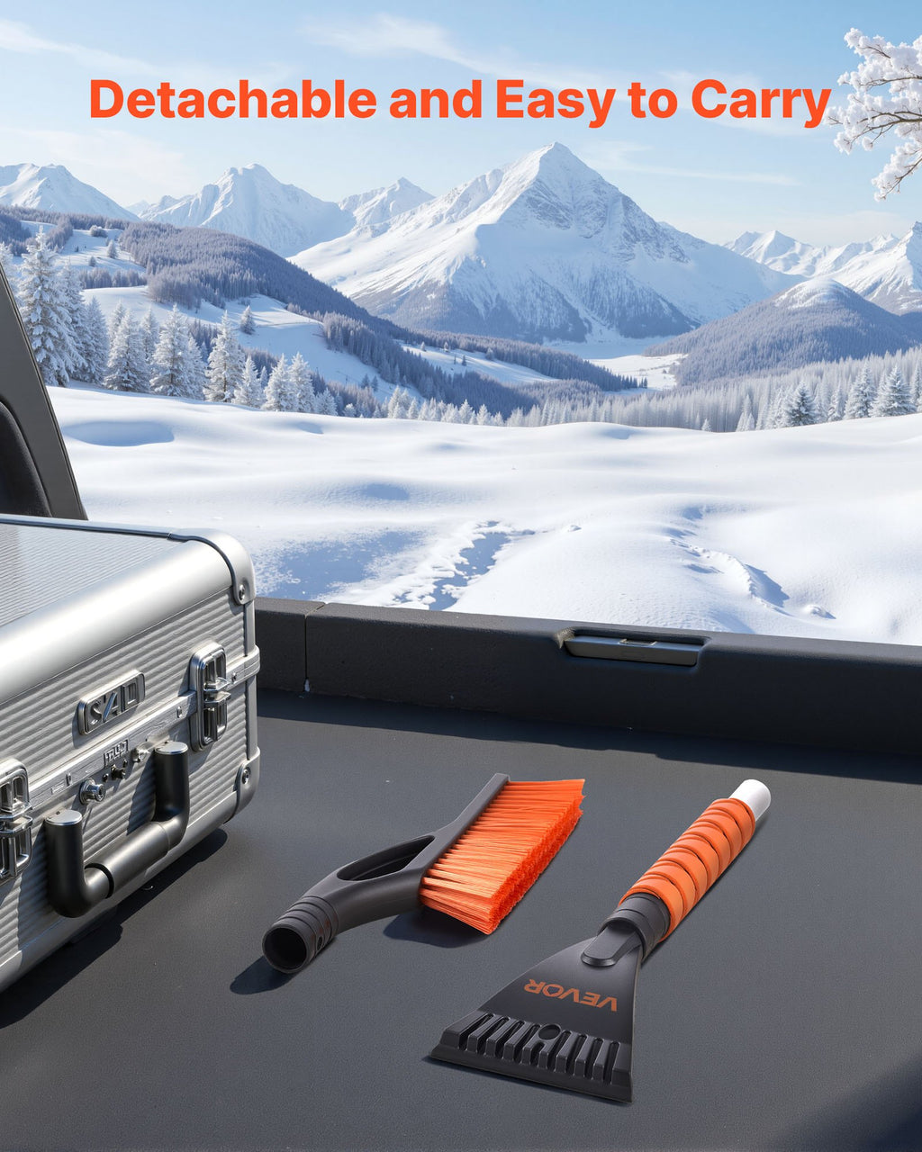 Snow Brush And Ice Scrapers For Car Windshield, 27-inch Aluminum Snow Scraper Removal Tool With Foam Grip & Scratch-Free Bristles, Detachable And Easy-to-Carry For Cars, Trucks, SUVs, RVs
