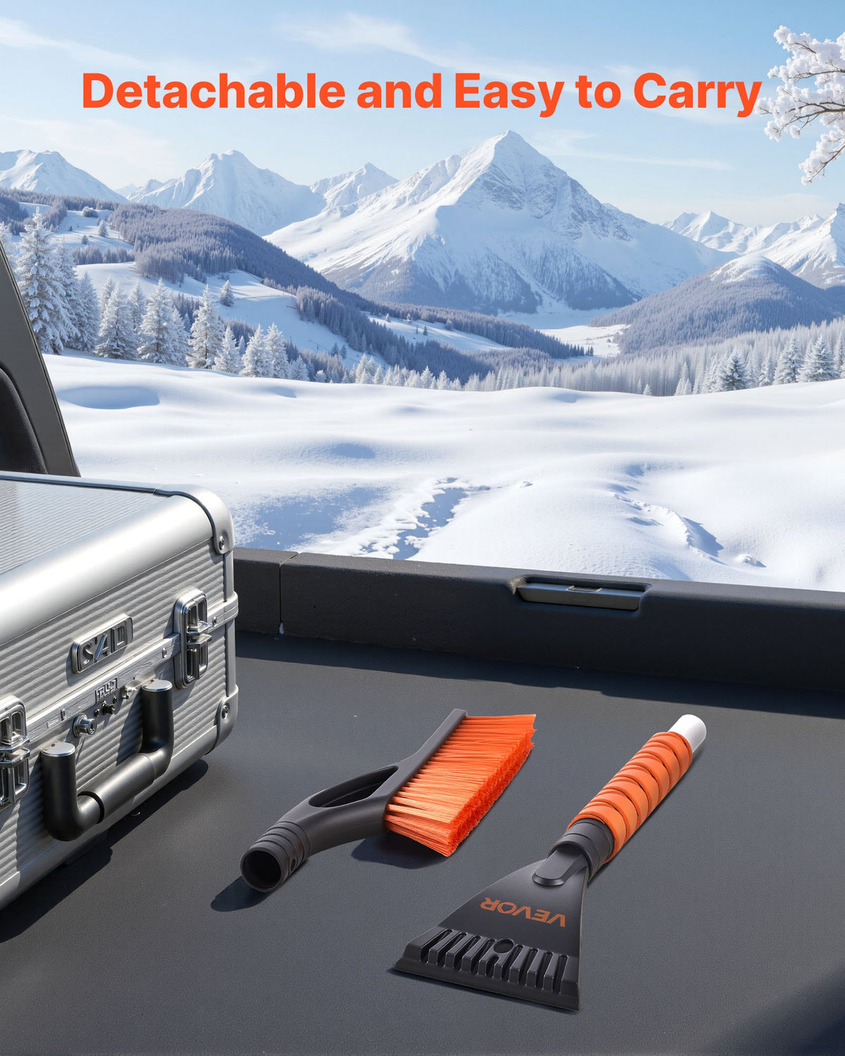 Snow Brush And Ice Scrapers For Car Windshield, 27-inch Aluminum Snow Scraper Removal Tool With Foam Grip & Scratch-Free Bristles, Detachable And Easy-to-Carry For Cars, Trucks, SUVs, RVs