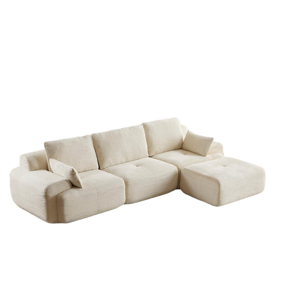Modern Memory Foam Compressed Sofa,Large Sectional Couches For Living Room,Pet-Friendly Cloud Modular Sectional Sofa,Corduroy Fabric,Extra Deep Loveseat,No Assembly Required, BEIGE