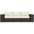 3 Seater Wicker Outdoor Couch Patio Sofa With Storage, Thickened Cushions And Wide Armrests For Porch Yard, Cream White