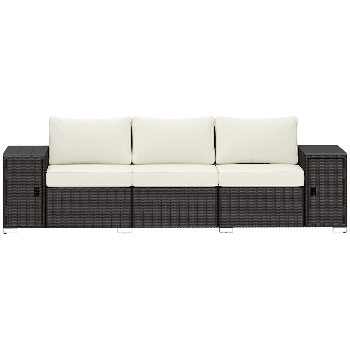 3 Seater Wicker Outdoor Couch Patio Sofa With Storage, Thickened Cushions And Wide Armrests For Porch Yard, Cream White