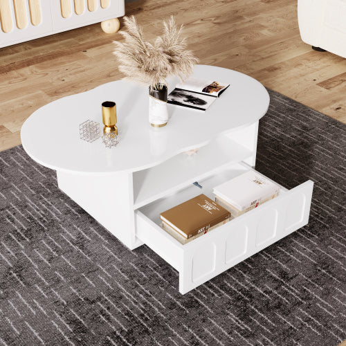 Cloud-Shaped Coffee Table With Drawer And Storage Compartments
