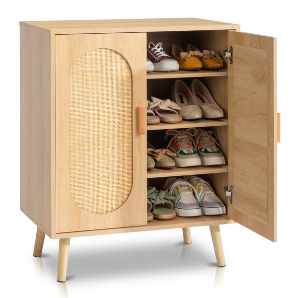 2-door Vertical Cabinet Type With High Stilt Oval Rattan Shoe Cabinet MDF Paste Triamine 68X40X83.5cm Wood Color