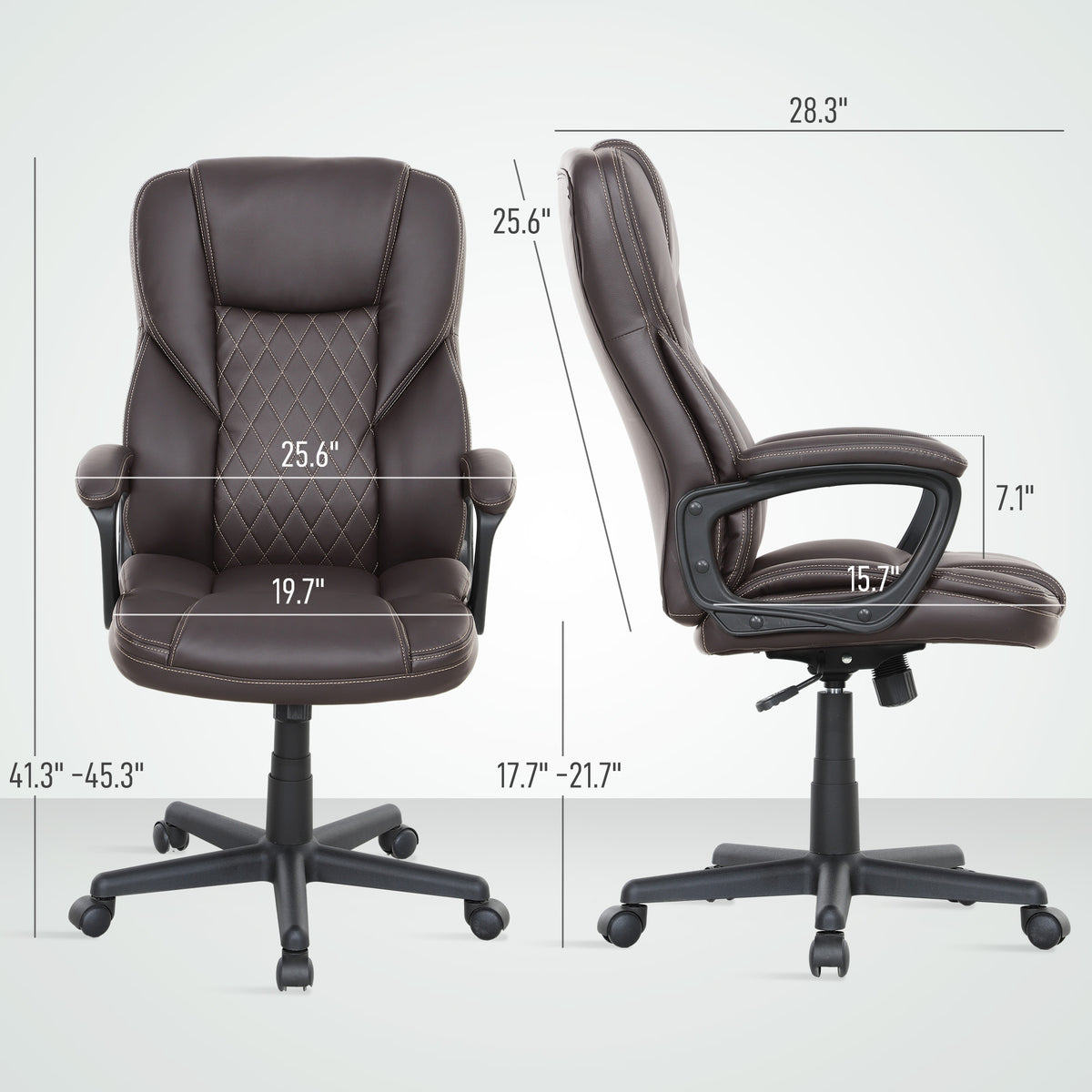 High Back Ergonomic Office Chair, PU Leather Executive Desk Chair With Adjustable Height And Swivel Wheels, Brown