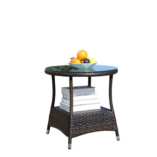 Outdoor Patio Furniture 1 Round Coffee Table With Clear Tempered Glass