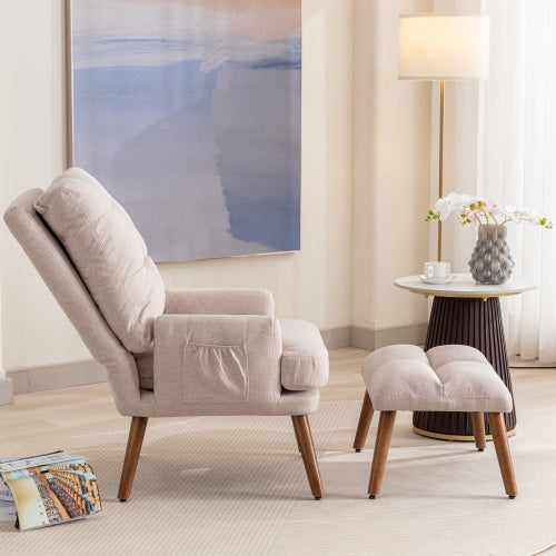 Lounge Chair With Footrest, 5-stage Adjustable Backrest, Tiltable, Chair With Side Pockets