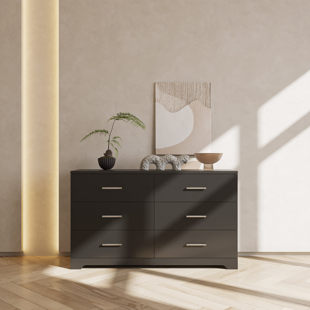Black Particle Board With Triamcinol, Six Drawer Cabinet