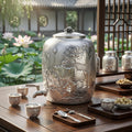 925 Sterling Silver Silver Lotus Blossom Embossed Beverage Dispenser with Decorative Lid and Spigot - Handicraft
