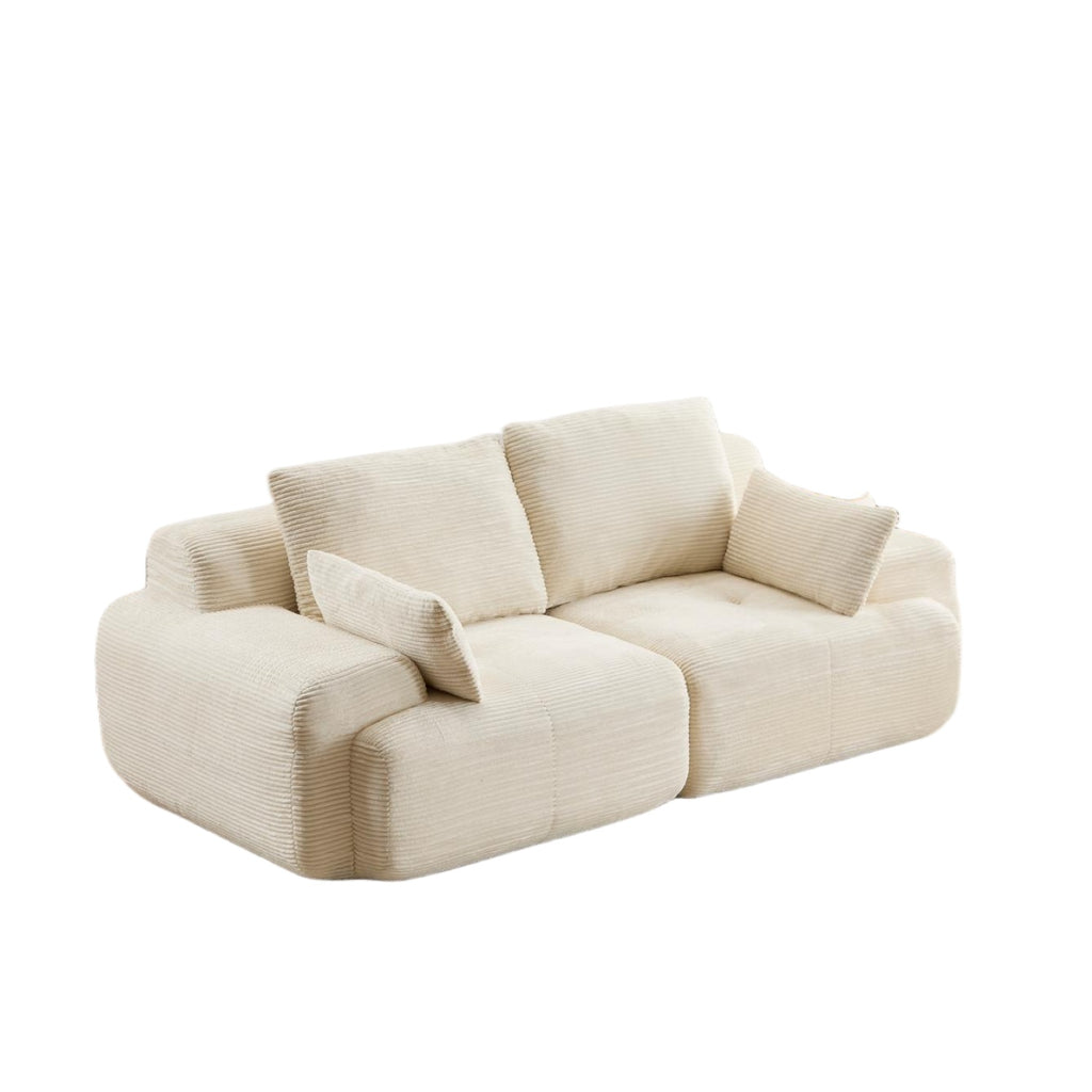 Modern Memory Foam Compressed Sofa,2 Seater Large Sectional Couches For Living Room,Pet-Friendly Cloud Modular Sectional Sofa,Corduroy Fabric,Extra Deep Loveseat,No Assembly Required, Beige