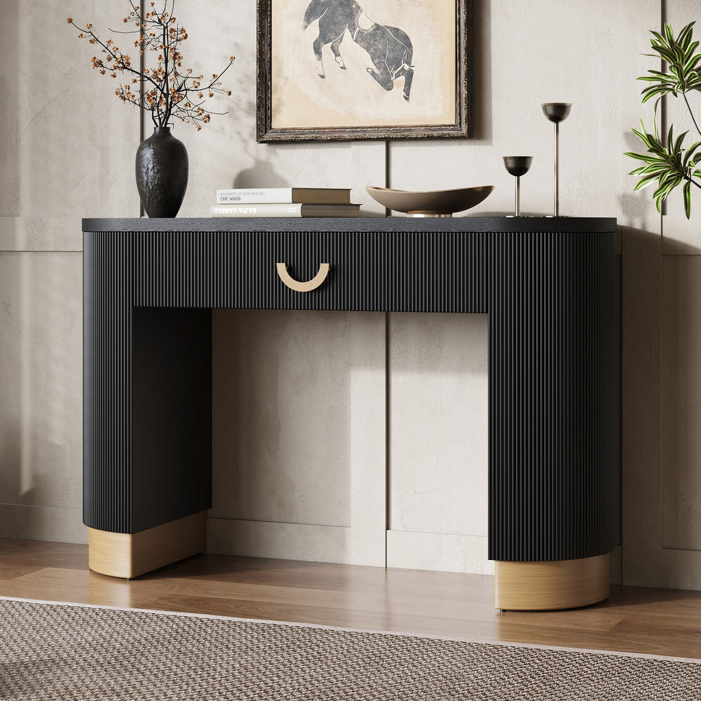 Mirod Modern Console Table With Vertical Ribbed Design, Compact Storage With Functional Drawer