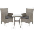 3 Pieces Rattan Bistro Set, Wicker Garden Furniture Set With 2-Tier Coffee Table And Chairs, Washable Cushions, For Outdoor Patio Balcony, Grey
