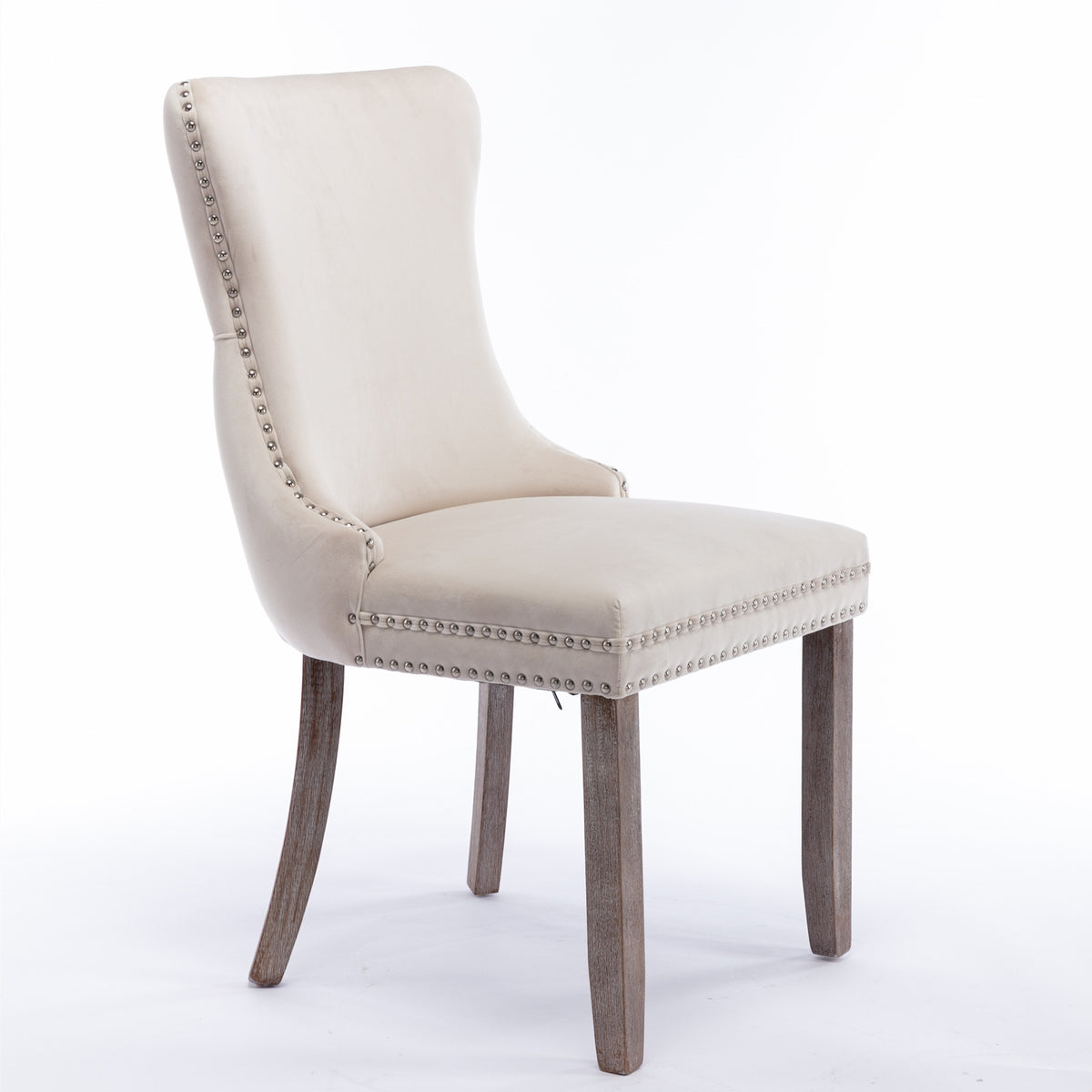 A A Upholstered Wing-Back Chair With Nailhead Trim & Solid Wood Leg