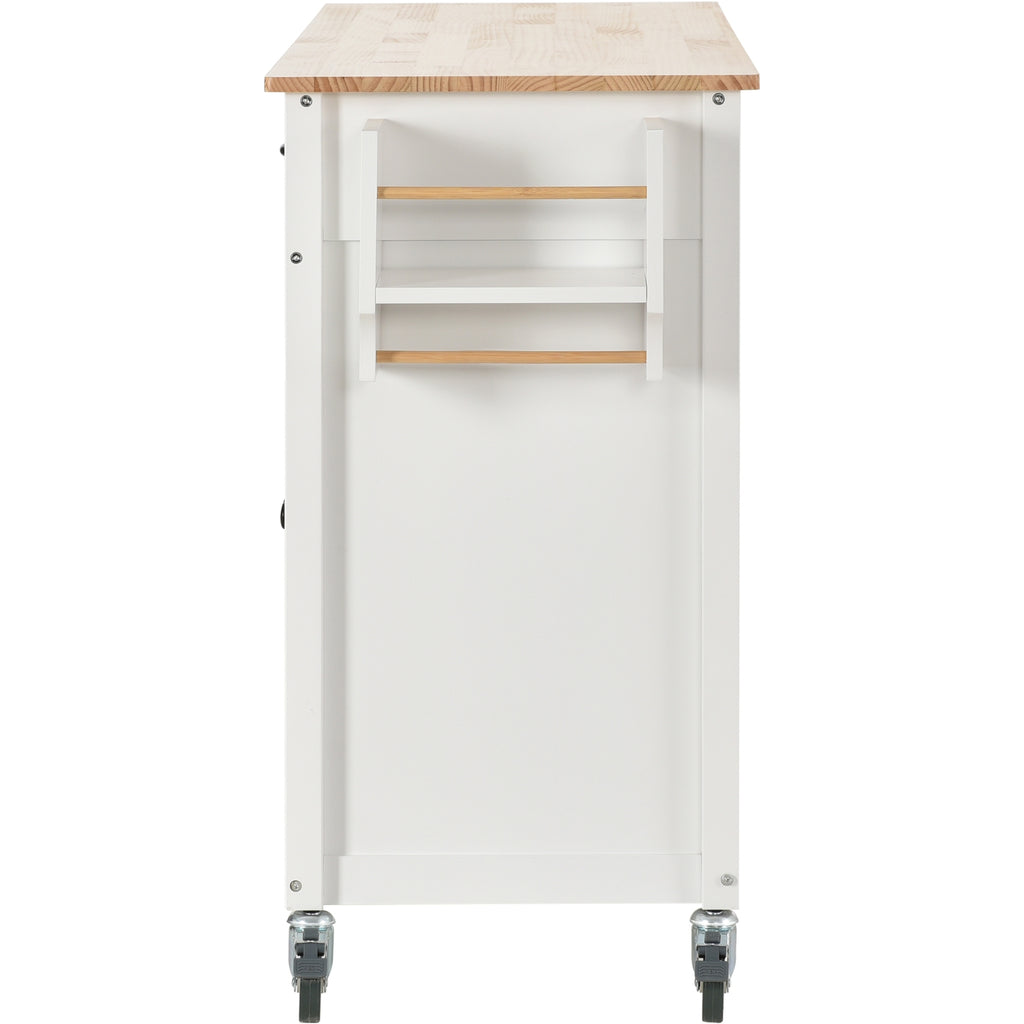 54.3Kitchen Island Cart Solid Wood Top, Locking Wheels, 4-Door Cabinet