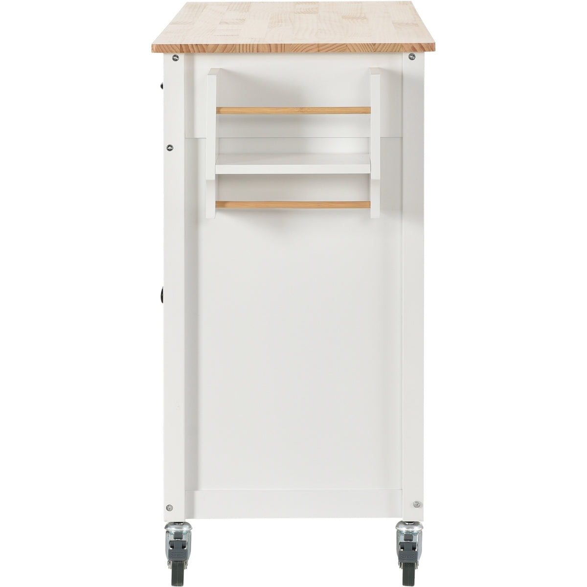 54.3Kitchen Island Cart Solid Wood Top, Locking Wheels, 4-Door Cabinet