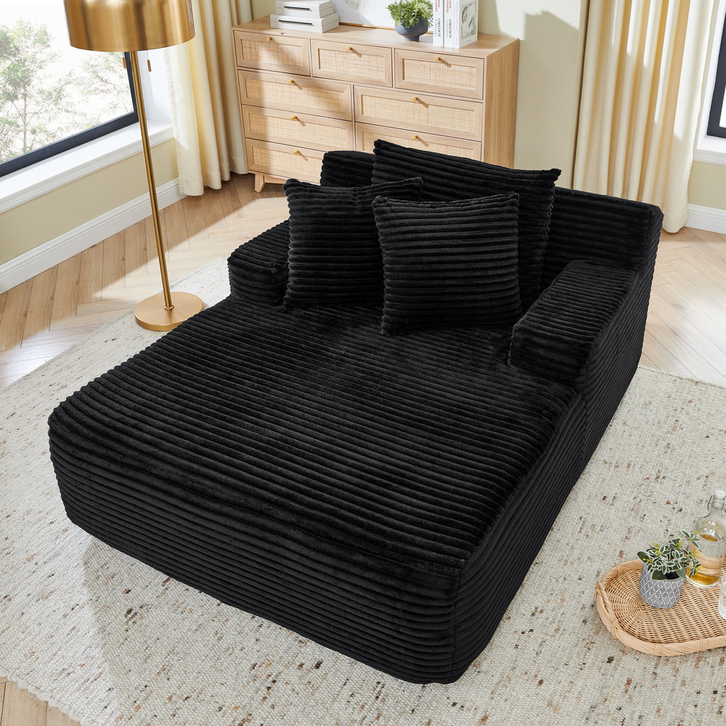 Single Lazy Sofa Lounge Chair, No Assembly Required, Made Of Velvet Fabric, Fluffy Modern Single Lounge Chair, Used For Indoor Living Rooms And Bedrooms-Black