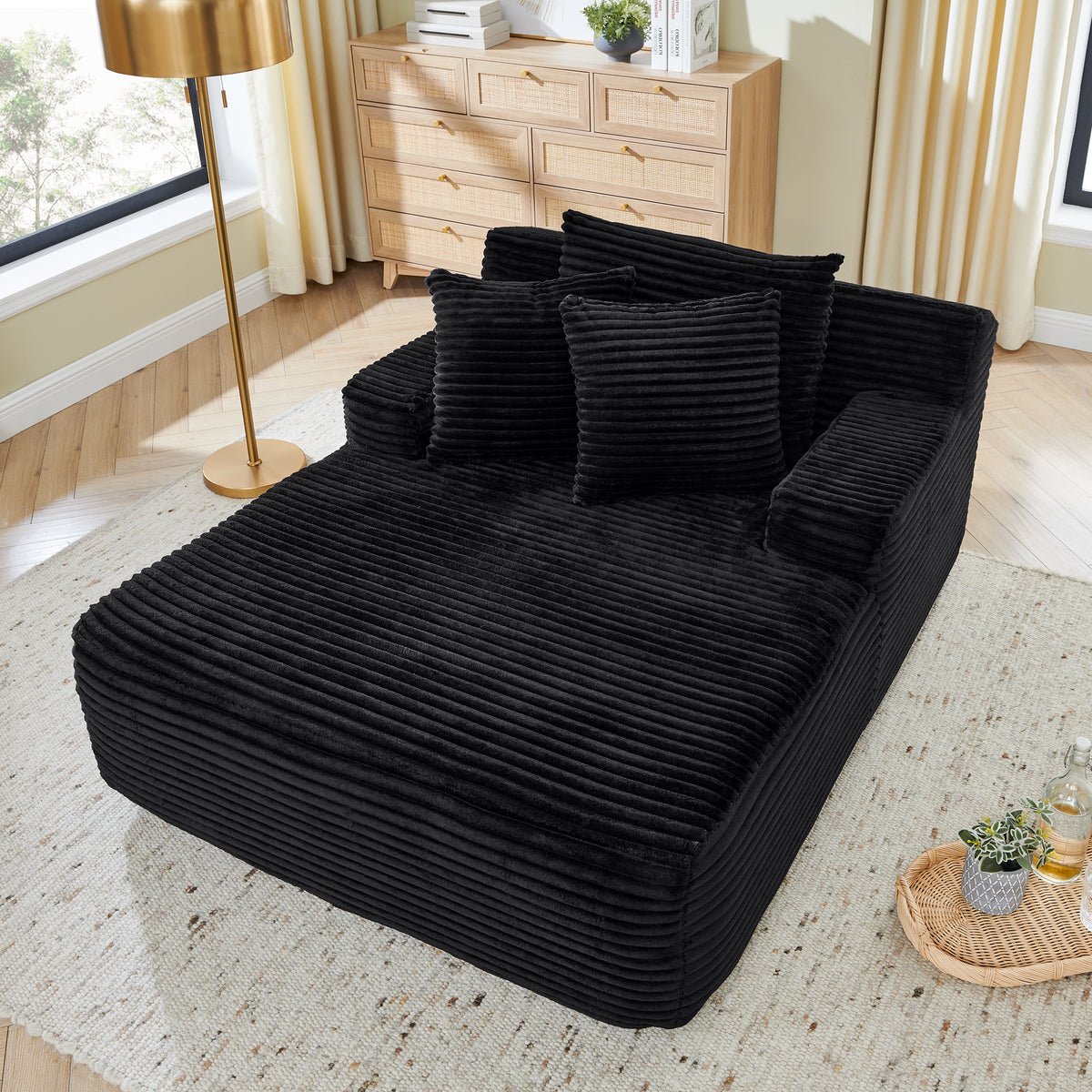 Single Lazy Sofa Lounge Chair, No Assembly Required, Made Of Velvet Fabric, Fluffy Modern Single Lounge Chair, Used For Indoor Living Rooms And Bedrooms-Black