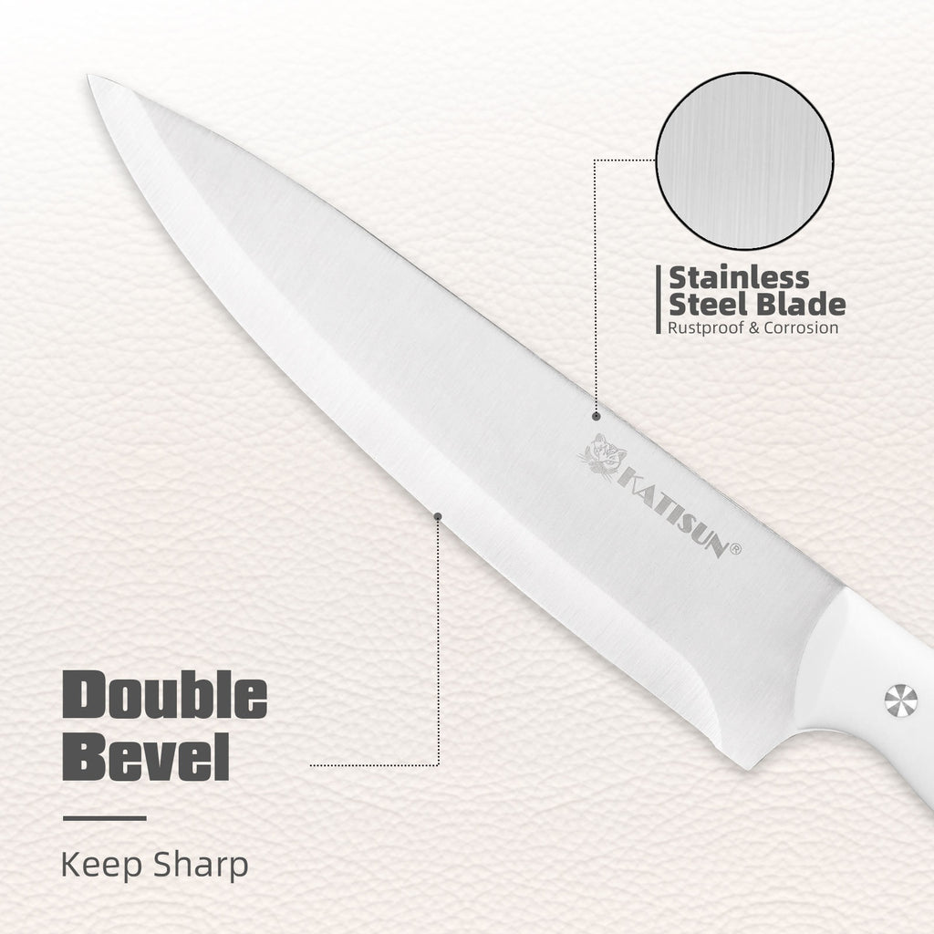 15 Pieces Of White Carbon Steel Blade Kitchen Knife Set, Equipped With A Genuine Wooden Frame, Internal Sharpener, And Kitchen Scissors